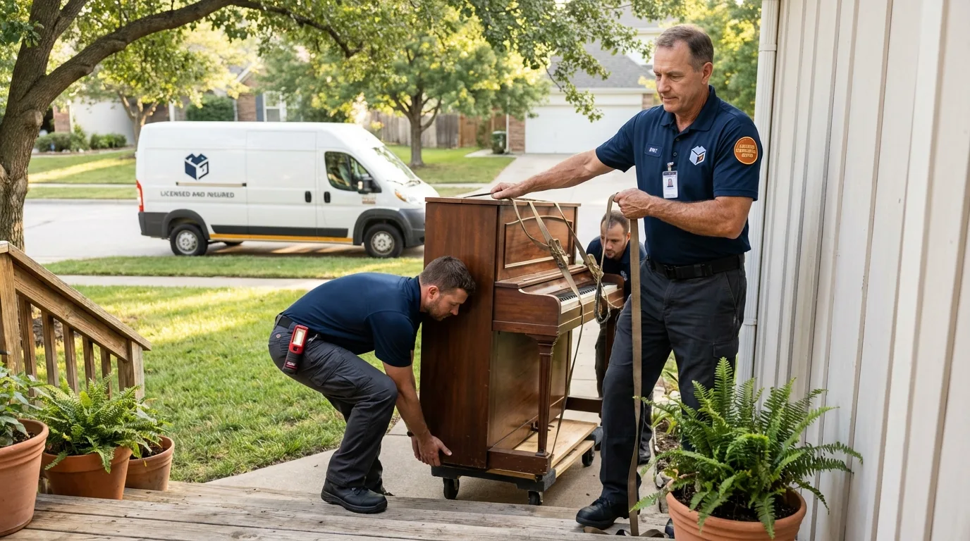 Licensed piano movers securing grand piano in Aberdeen, WA