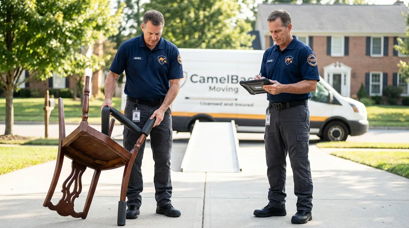 Movers inspecting furniture for damage prevention before loading in Aberdeen, WA